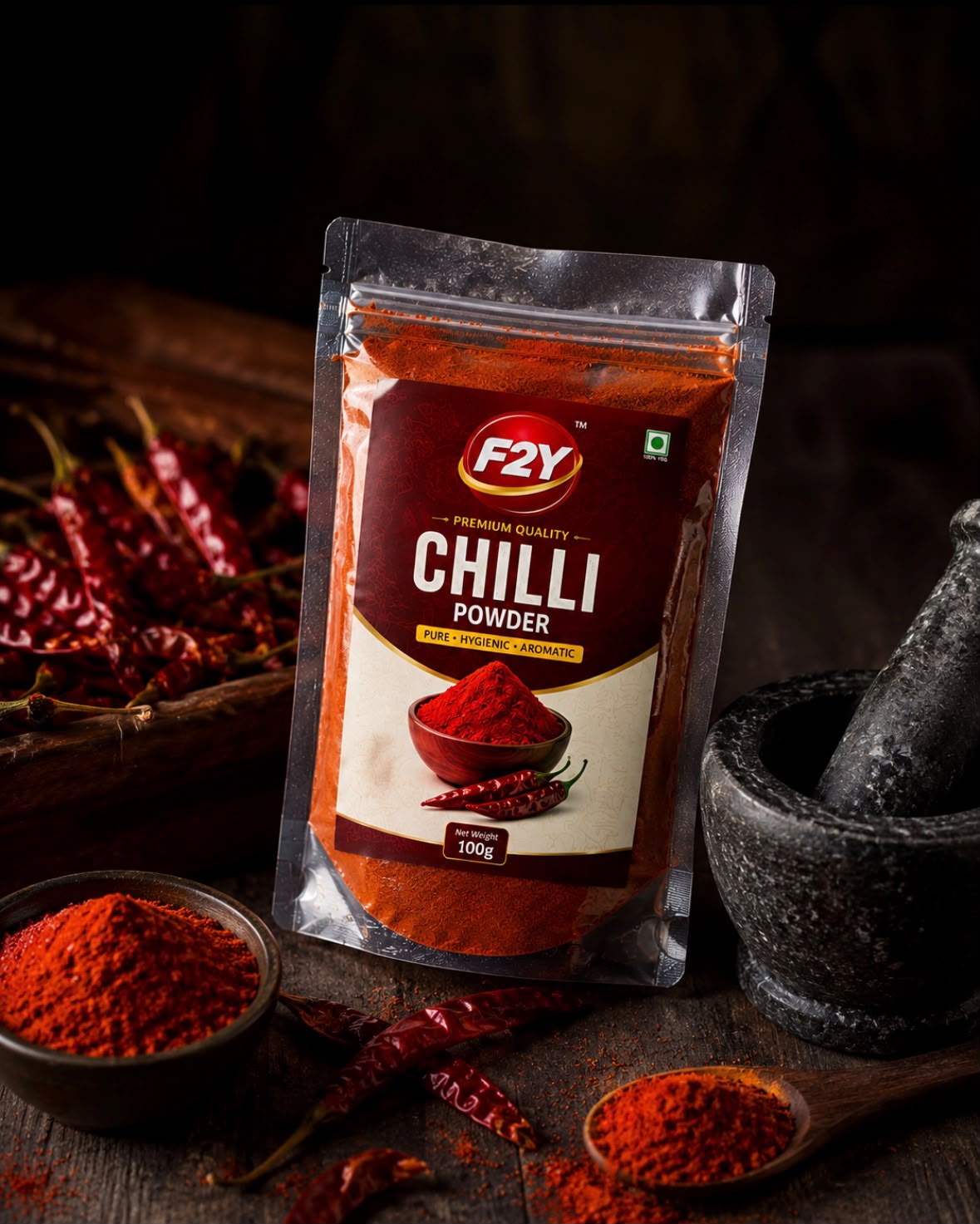 F2Y organic red chilli powder pack