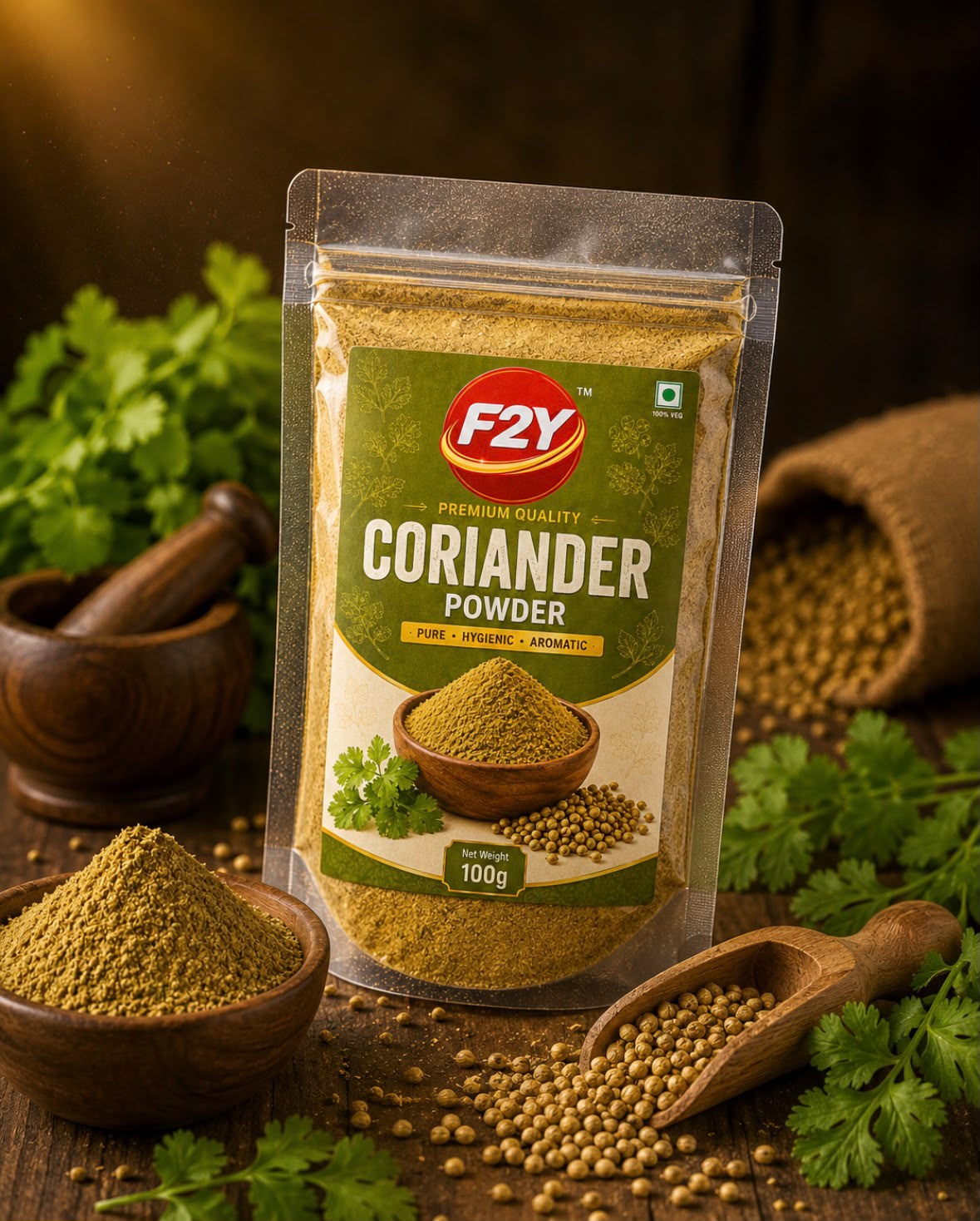 F2Y organic coriander dhania powder pack